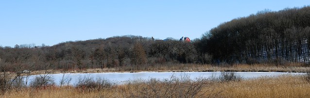Red barn and pond