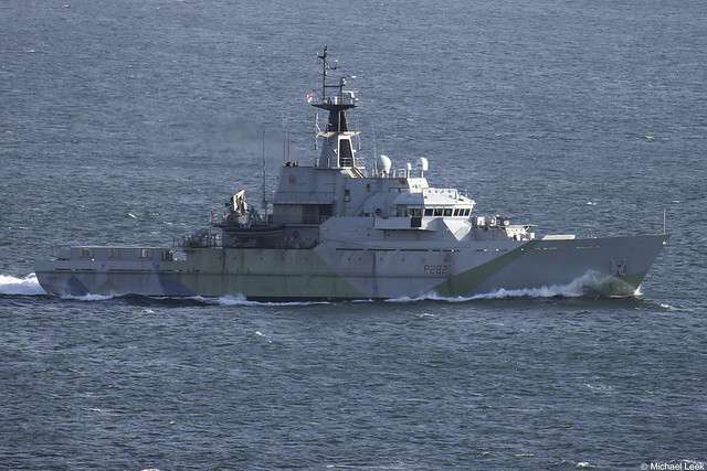 Royal Navy River-class patrol vessel, HMS Severn, P282; off Innellan, Firth of Clyde, Argyll, Scotland.