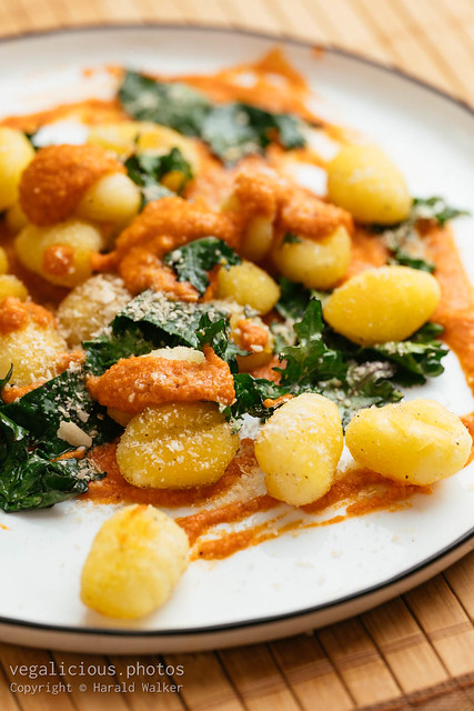 Gnocchi with Kale and Roasted Paprika Sauce