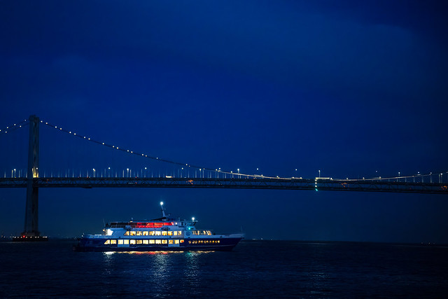 San Francisco-Bay-Bridge-and-Ferry-night