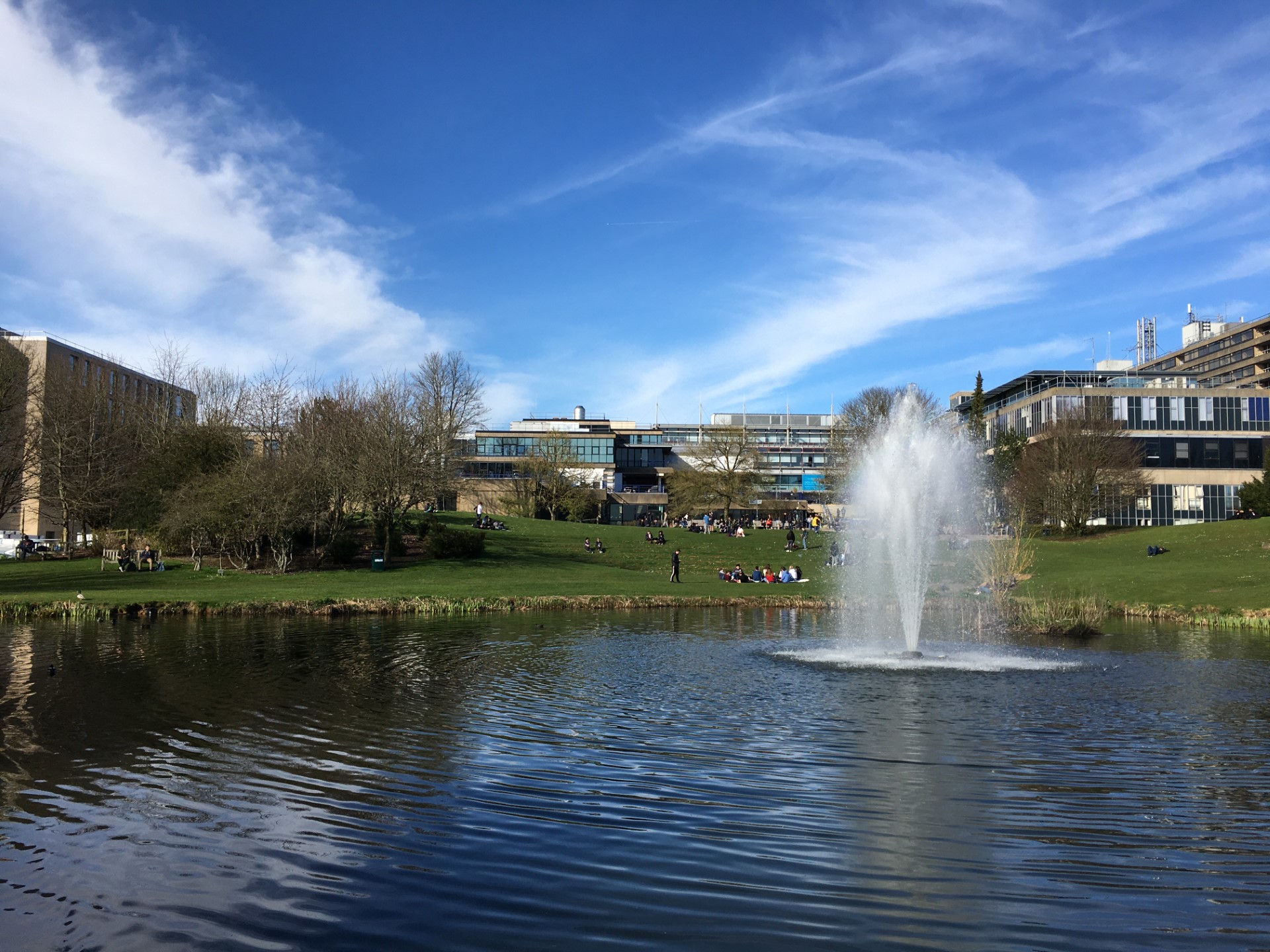 A shot of Bath's campus and the lake