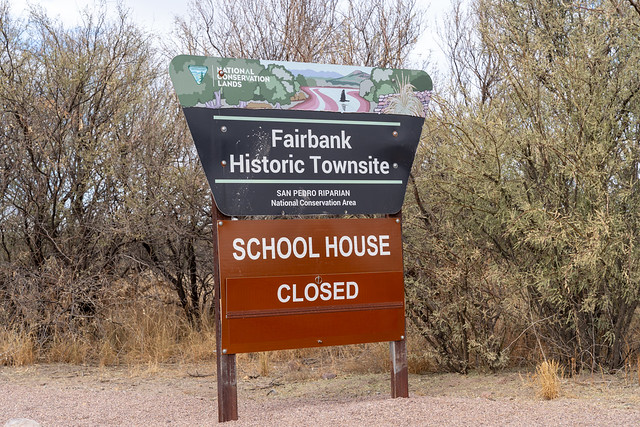 Fairbank, Arizona - December 20, 2023: Sign for the Fairbank Historic Townsite and ghost town - San Pedro Riparian Conservation Area