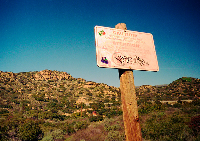 Warning Sign, Mountains above San Fernando Valley, California