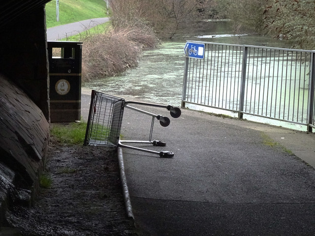 Aldi Trolley, Monmouthshire-Brecon Canal, Retail Park, Cwmbran 20 February 2024
