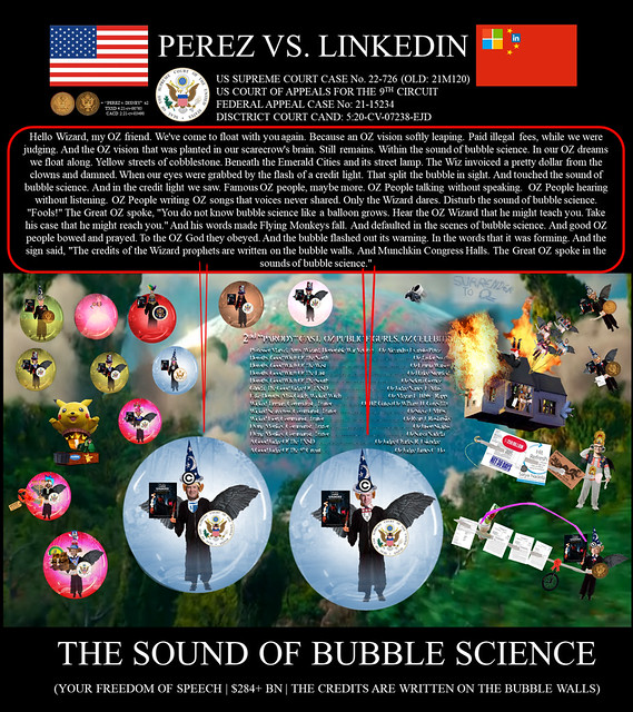 399 Alejandro Evaristo Perez vs Linkedin Corporation - US Federal Case -  The Army Wizard of OZ - $284BN -OZ Sound of Bubble Science