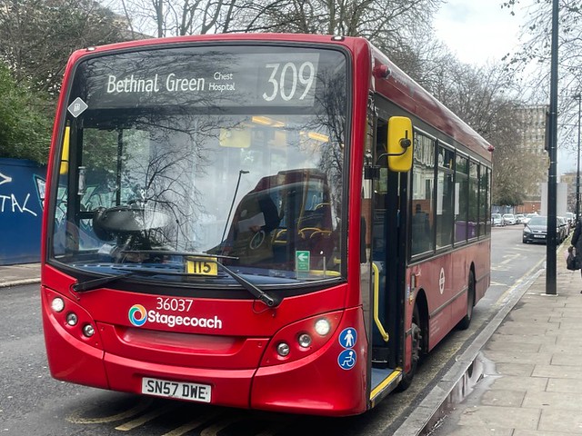 SN57DWE on the route 309 at Bethnal Green Boner Road ADL Enviro 200 Stagecoach London one of the oldest buses in london