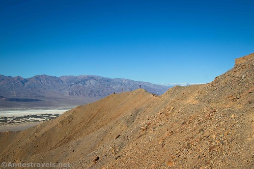Hiking the sketchiest part of the trail over to where I turned around on the Red Cathedral Canyon Crest, Death Valley National Park, California