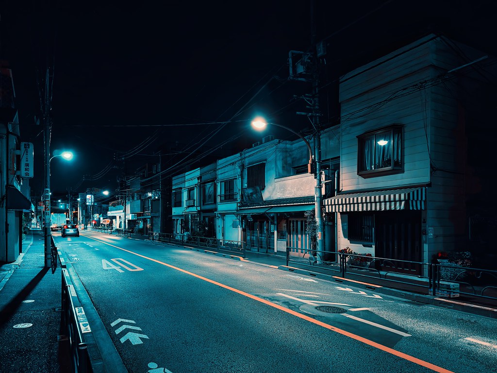 Quiet Street at Night in Uenosakuragi, Tokyo