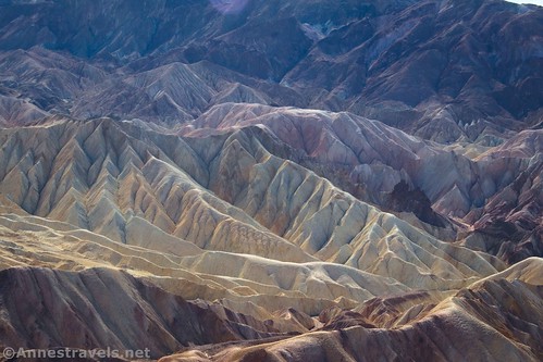 Closeup of the badlands below Zabriskie Point from the Red Cathedral Canyon Crest, Death Valley National Park, California
