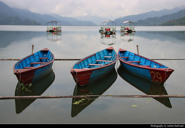 Boats on Phewa Lake, Pokhara, Nepal