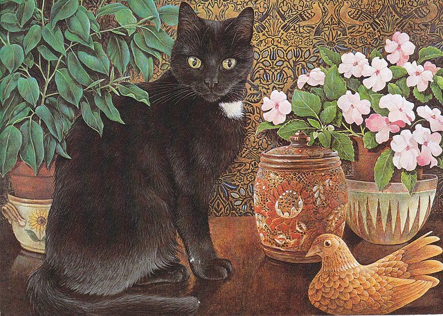 Le chat noir - toile de Lesley Anne Ivory