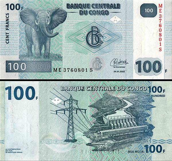 Congo Democratic Republic 100 Francs 2022 P-98c