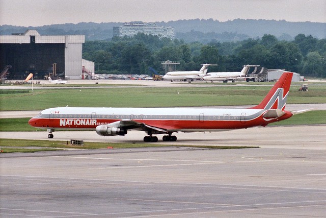 C-GMXQ Nationair DC-8-61 taxies for a runway 26 departure at London Gatwick