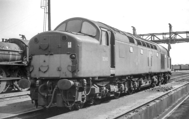 English Electric Type 4 D240 at New England shed, Peterborough, alongside a Thompson B1 4-6-0.