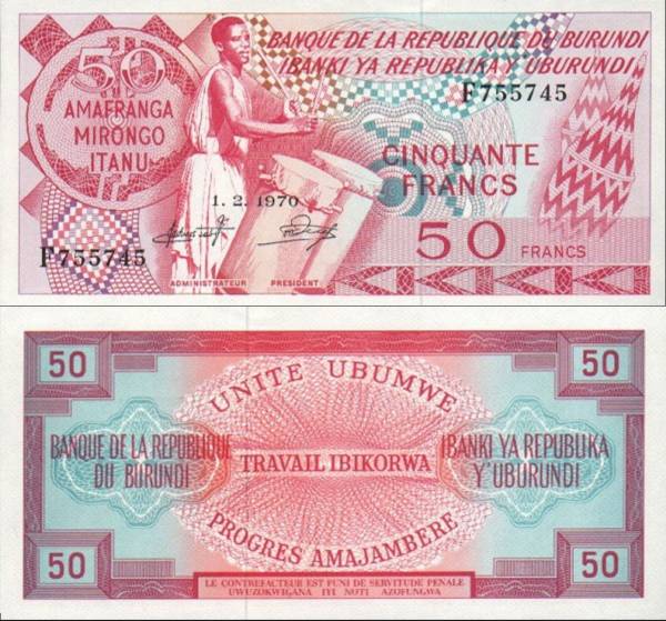 Burundi p22b-50 Francs-1970