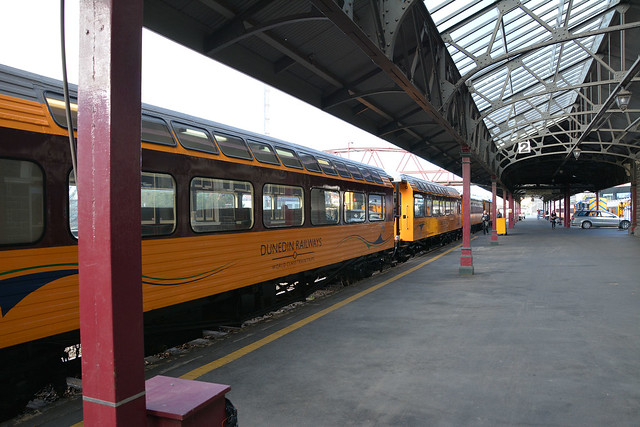 Dunedin Railways passenger carriages, in at Dunedin Railway Station of 1904. South Island New Zealand