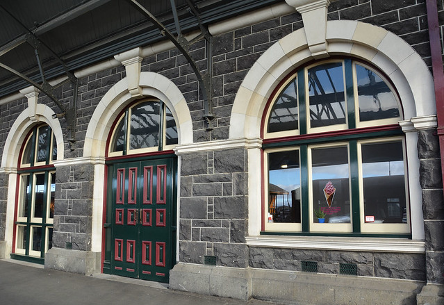 Platform side view of Dunedin Railway Station designed by architect George Troup: foundation stone 1904. South Island New Zealand
