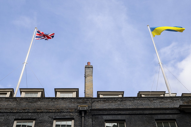 The Ukrainian flag over Downing Street