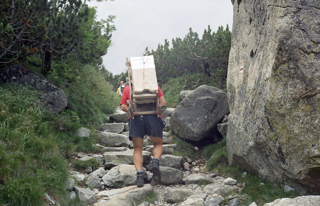 1997-08 Me as a Mountain Porter with 30 kg on my Back climbing to a Mountain Hut (2250 m)