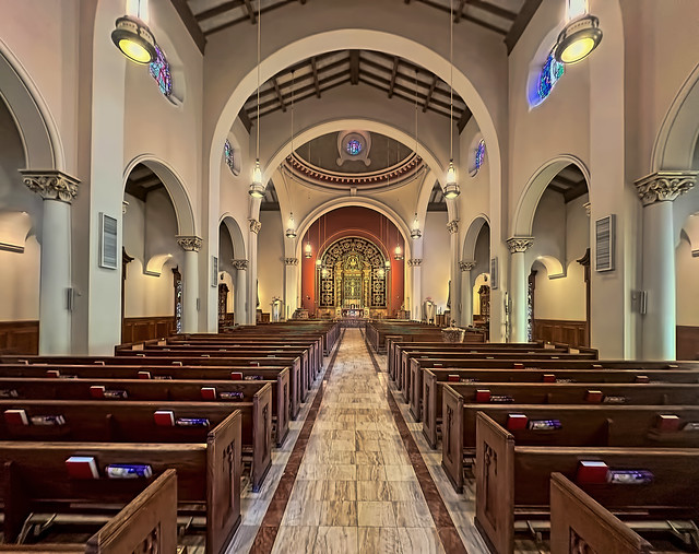 Church of the Little Flower, 2711 Indian Mound Trail, City of Coral Gables, Miami-Dade County, Florida, USA / Built: 1951 / Architects: Barry and Kay, William Haley / Capacity 900 / Architectural Style: Spanish Renaissance