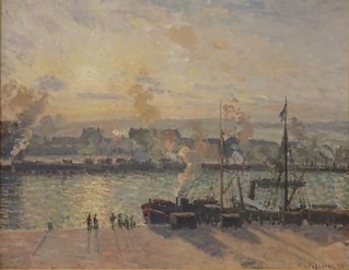 Sunset, the Port of Rouen (Steamboats) - Camille Pissarro