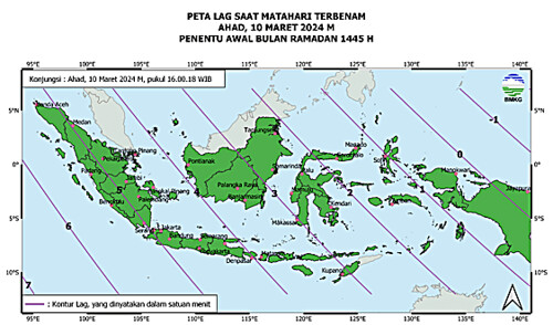 Gambar 15 - Peta lag tanggal 10 Maret 2024 untuk pengamat di Indonesia