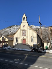 First Presbyterian Church. Virginia City, Nevada. Built in 1867 using the Carpenter Gothic Style. Added to the National Register of Historic Places