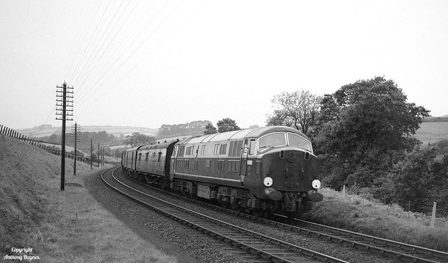 Laira Depot's BR/WR Diesel Hydraulic Warship Class No. D600 'ACTIVE' speeds an up mail through Cornwall.