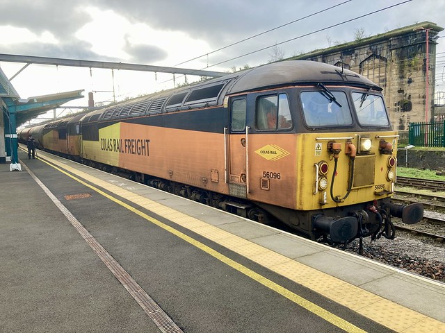 56096 and 56105 at Carlisle with the Dalston-Grangemouth tanks.