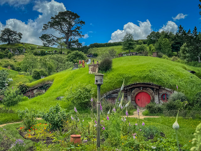 Hobbit underground dwellings on Hobbiton Movie Set - Matamata New Zealand