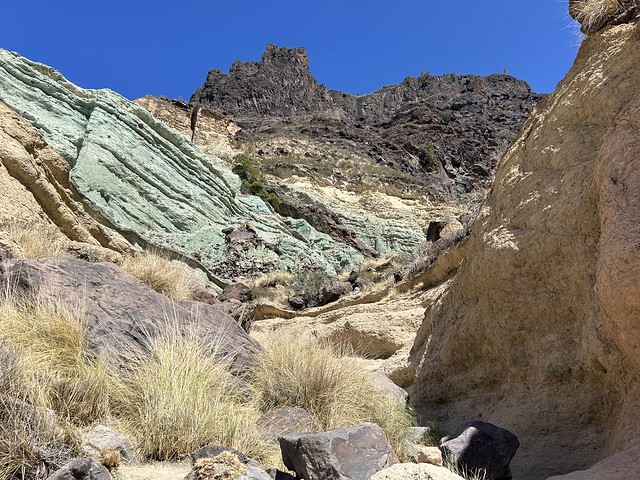 Los Azulejos near Mogan - interesting rock formations shimmering with different colors