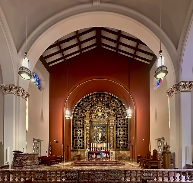 Church of the Little Flower, 2711 Indian Mound Trail, City of Coral Gables, Miami-Dade County, Florida, USA / Built: 1951 / Architects: Barry and Kay, William Haley / Capacity 900 / Architectural Style: Spanish Renaissance