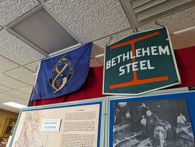 South San Francisco flag and Bethlehem Steel sign