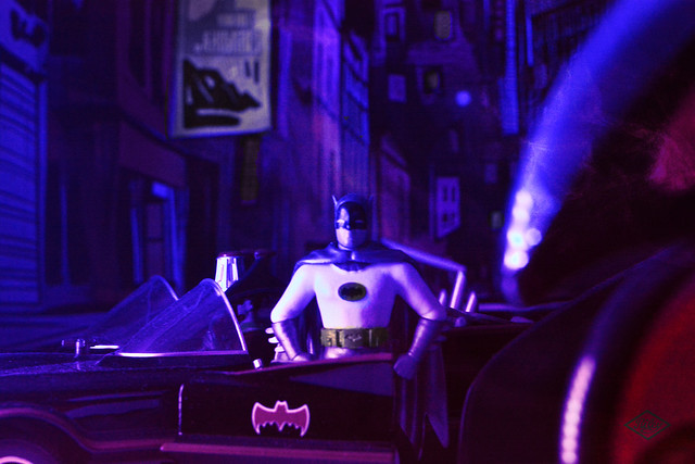Batman with Jada Batmobile in Gotham City at Night