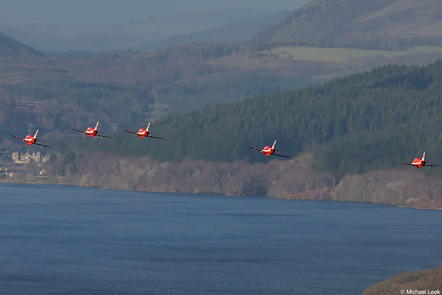 Low Level in Scotland! RAF British Aerospace Red Arrows Hawk T1As; taken from Cammoch Hill, Perthshire, Scotland.