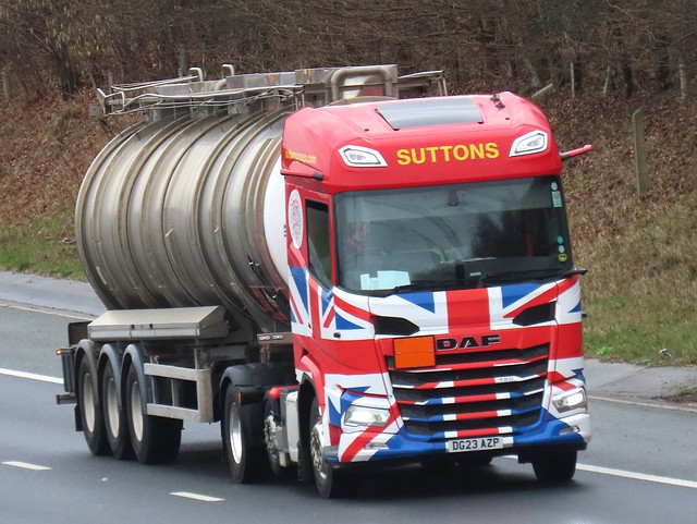 Suttons Tankers, DAF-XF 450 (DG23AZP) On The A1M Northbound, Fairburn Flyover, North Yorkshire 14/2/24