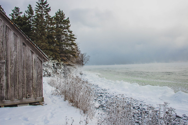 Fisherman's Shack on Lake Superior's Icy Shore, MN