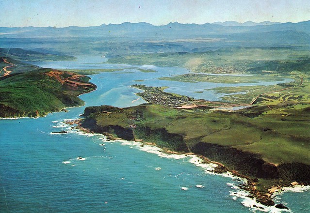 South Africa - Aerial view of Knysna Heads Lagoon - looking back from the sea)
