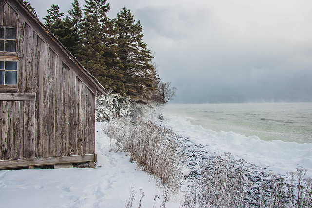 Fisherman's Shack on Lake Superior's Icy Shore, MN