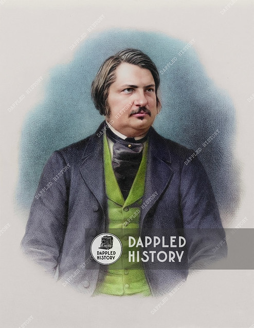 Lithography portrait of Honoré de Balzac. Represented at half-length, dressed in a full jacket.