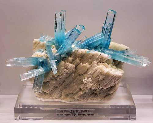 Aquamarine on Feldspar - Tucson Gem, Mineral and Fossil Showcase