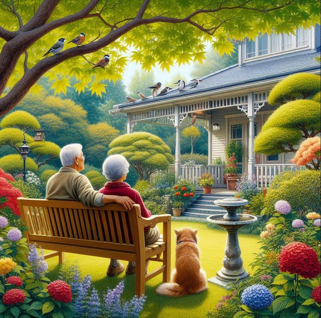 Old people in their garden