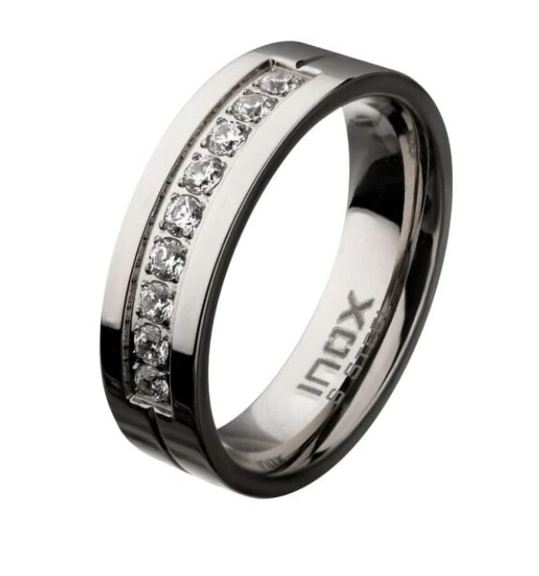 Silver Tone Stainless Steel 6mm with Channel Set CZ Band Ring