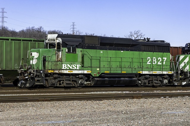 BNSF 2827, rebuilt EMD GP39M, ex CBQ 945 EMD GP30 at Gibson Yard in Omaha NE 1-31-08 © Paul Rome