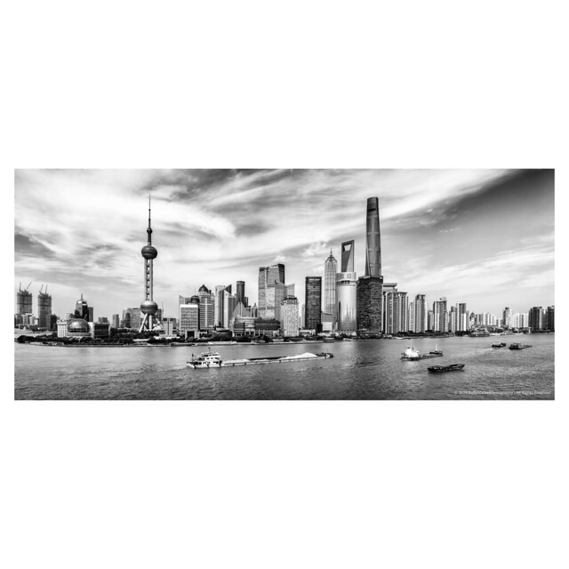 Pudong's Skyline: A Monochrome Panorama from the Bund