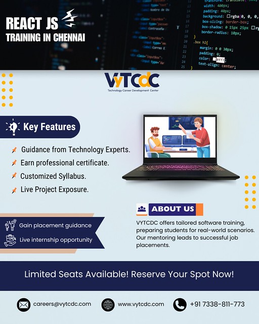 Enhance Your Skillset with ReactJS Training in Chennai at VyTCDC