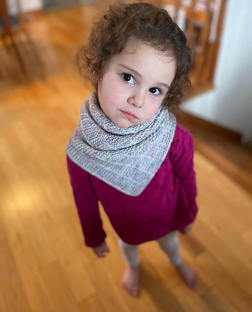 Victoria (mamavictoria) knit her daughter this DRK Everyday Cowl by Andrea Mowry for tobogganing and outdoor fun instead of a scarf!