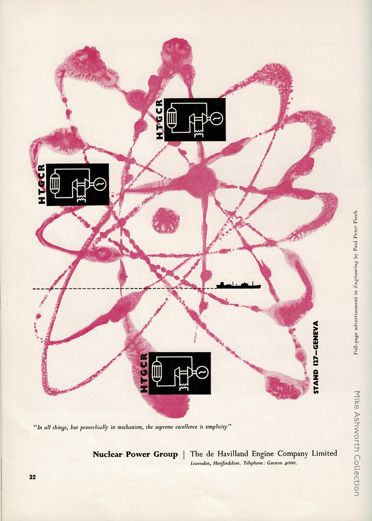 Nuclear Power Group : de Havilland Engine Company Limited ; Leavesden, Hertfordshire : advert reproduced in Design for Industry, March, 1959 : designed by Paul Peter Piech