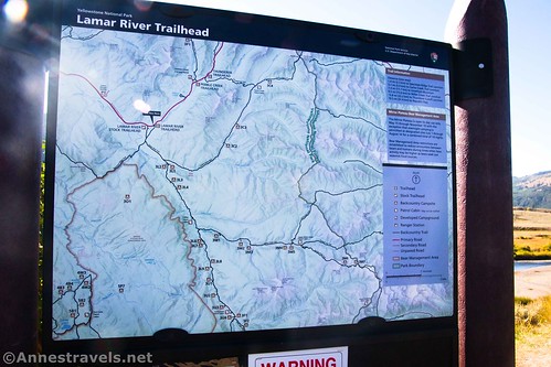 The trail map at the Lamar River Trailhead, Yellowstone National Park, Wyoming