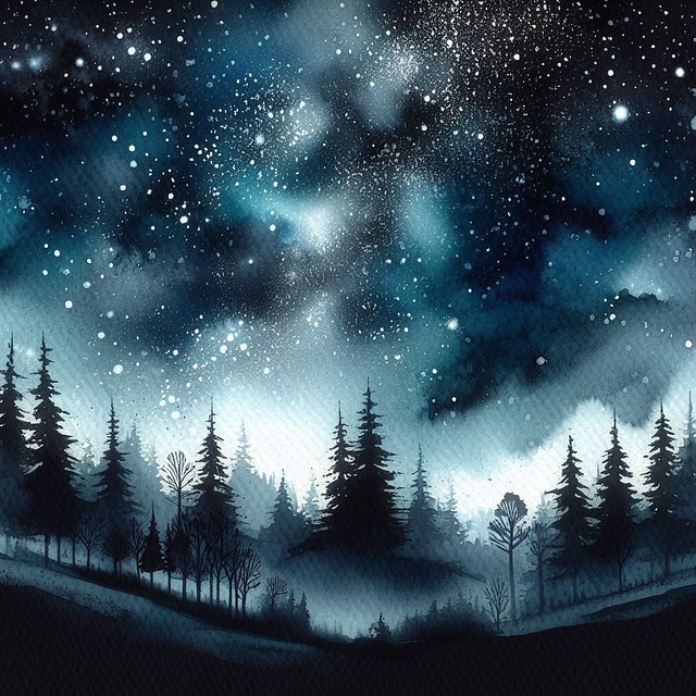 www.mobiltoner.com - Nightfall Splendor: Starlit Forest Silhouette